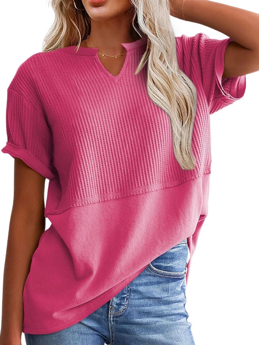 Blue B NWOT Oversized Textured Notch Neck Pink Tunic Top (Small fits like Med)